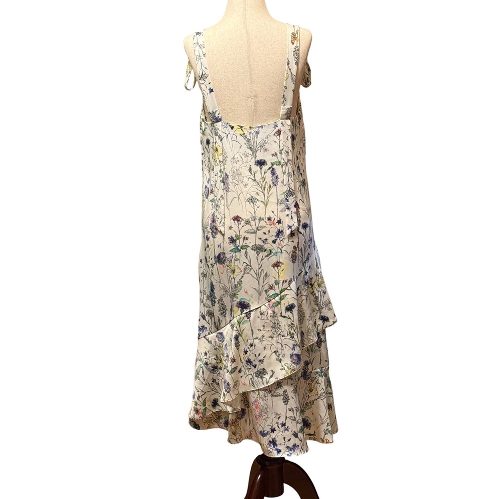 HM Womens‎ Floral Midi Dress Size 8 Cream Botanical Tie Shoulder Tiered Ruffle - Picture 3 of 7